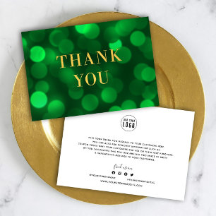 Add Your Logo Emerald Green Bokeh Lights Faux Gold Thank You Card