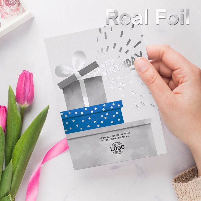 Add Your Logo Fun Grey Blue Gifts Boxes Corporate (Creator Uploaded)