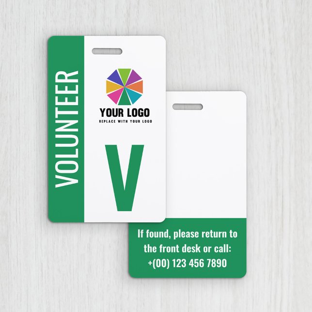 Add Your Logo Green Volunteer Badge ID Badge (Creator Uploaded)