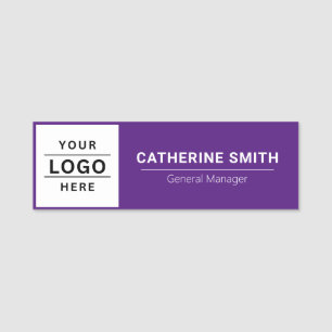 Add Your Logo Here for Business Employee Purple Name Tag