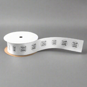 Add Your Logo Here l Professional Branded White Satin Ribbon