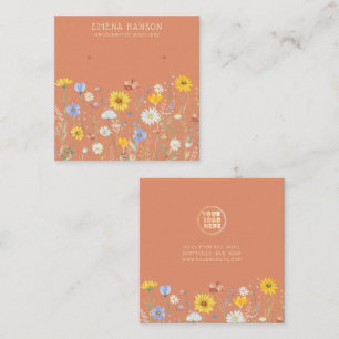 Add Your Logo, Holding Earrings Wildflower Display Square Business Card