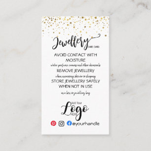 ADD YOUR LOGO jewellery CARE CARDS small business 