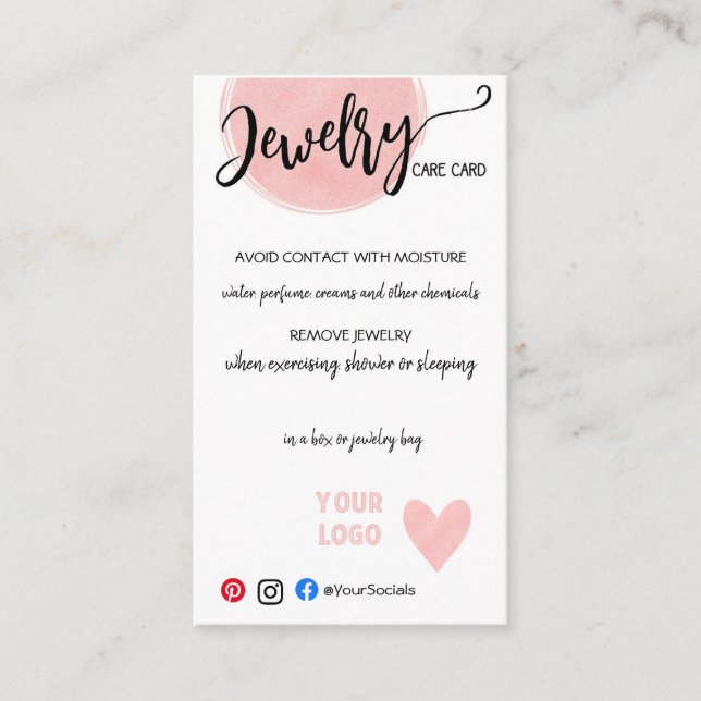 ADD YOUR LOGO JEWELRY CARE CARDS (Front)