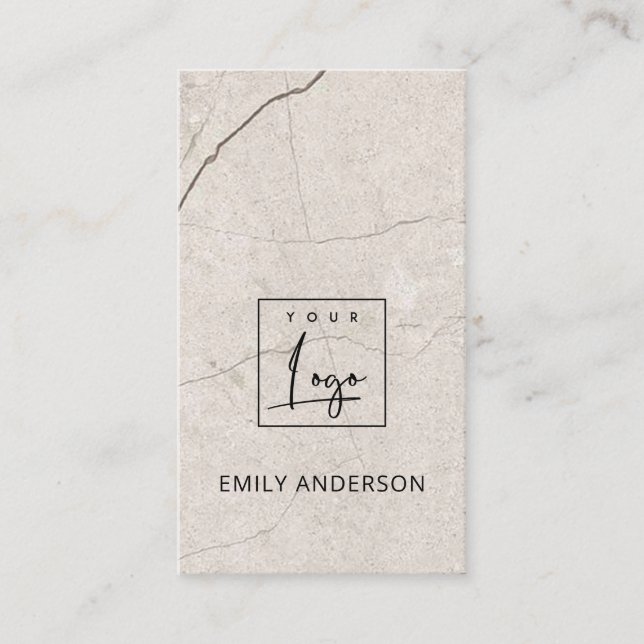ADD YOUR LOGO MINIMAL BEIGE MARBLE STONE TEXTURE BUSINESS CARD (Front)
