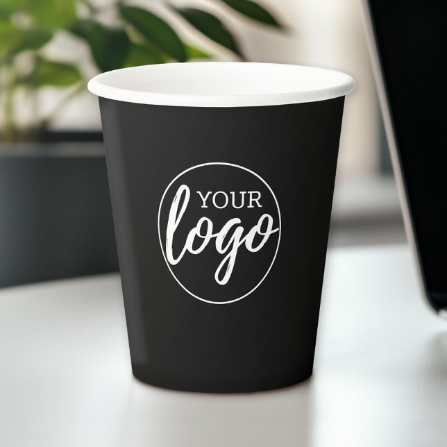 Add Your Logo - minimal design black background Paper Cups (Custom Paper Cup with Business Branding and Logo)