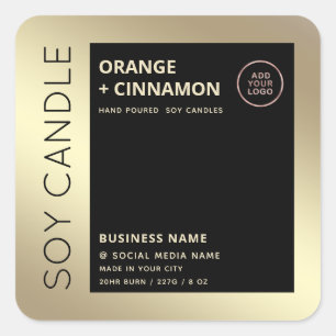 Add your logo Minimalist black gold candle Square Sticker