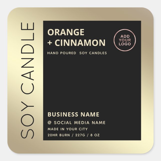 Add your logo Minimalist black gold product label (Front)