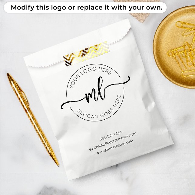 Add Your Logo Minimalist Monogram Black and White Favour Bags (Creator Uploaded)