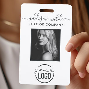 Add Your Logo Modern Minimalist Photo White ID ID Badge