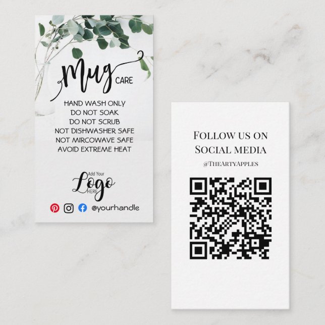 ADD YOUR LOGO mug CARE vinyl business eucalyptus Card (Front/Back)