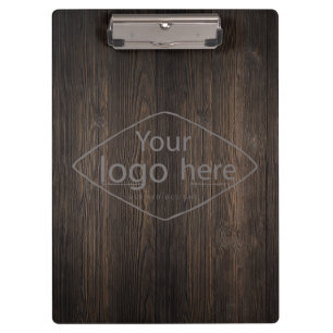 Add your logo on classic dark woodgrain clipboard