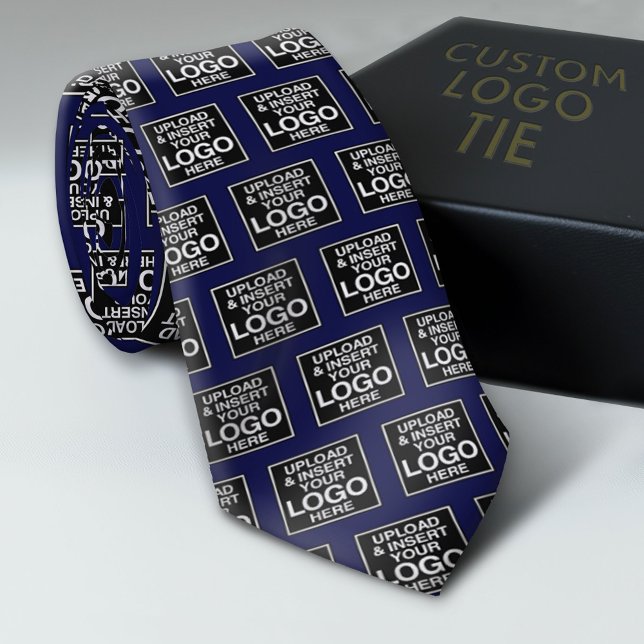 Add Your Logo Pattern - Business Modern - Blue Tie (Custom Logo Neck Ties)