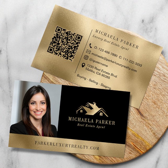 Add Your Logo Photo Luxury Real Estate Agent  Business Card (Creator Uploaded)