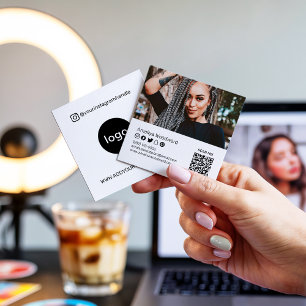 Add your logo photo QR code modern social media Square Business Card