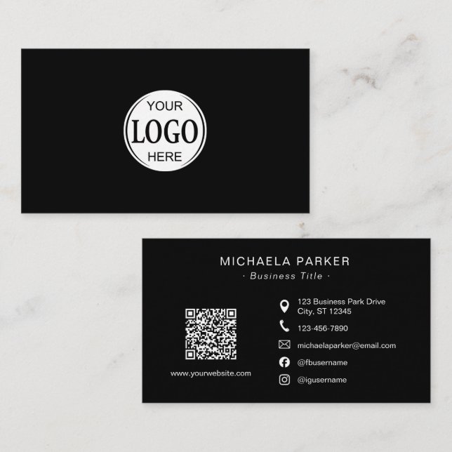 Add Your Logo Professional Minimalist Black  Business Card (Front/Back)