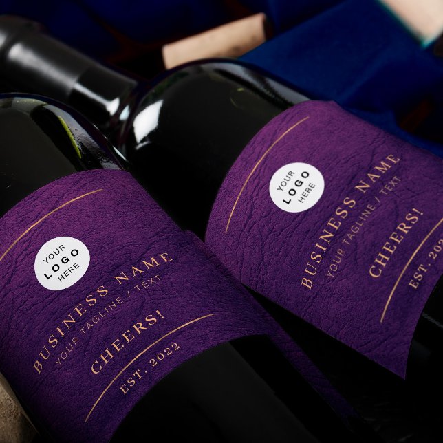 Add your logo purple gold business company name  wine label (Creator Uploaded)
