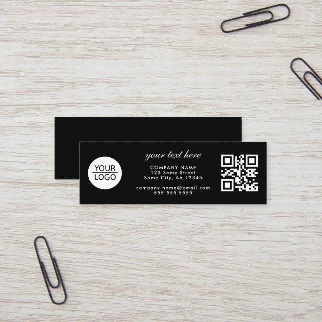 Add your Logo QR Code Custom Text Promotion Black  Mini Business Card (Front/Back In Situ)
