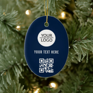 Add your Logo QR Code Custom Text Promotion Blue Ceramic Tree Decoration