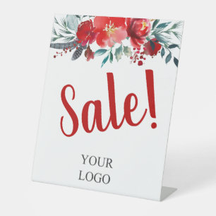 Add Your Logo Red Floral Sale Business Pedestal Sign