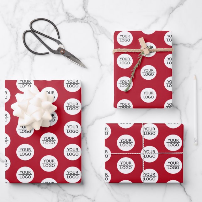Add your Logo Red Pattern Company Promotion Wrapping Paper Sheet (Front)