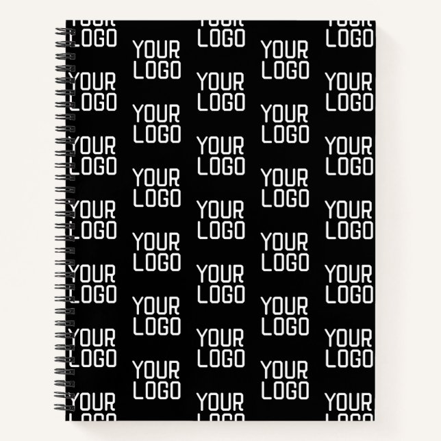 Add Your Logo Repeating Pattern Editable Template Notebook (Front)