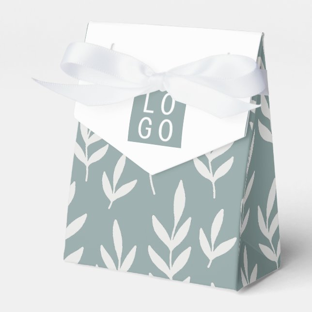 ADD YOUR LOGO SAGE GREEN LEAFY FOLIAGE BOTANICAL FAVOUR BOX (Front Side)