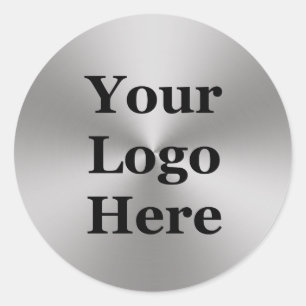 Add Your Logo   Silver Brushed Metal Look   Radial Classic Round Sticker