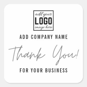 Add Your Logo Silver Thank You For Your Business Square Sticker