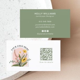 Add Your Logo Social Media QR Code Corporate Green Business Card