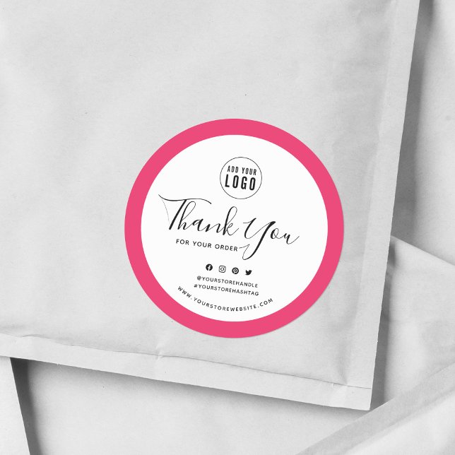 Add Your Logo Social Media Thank You Custom Border Classic Round Sticker (Creator Uploaded)