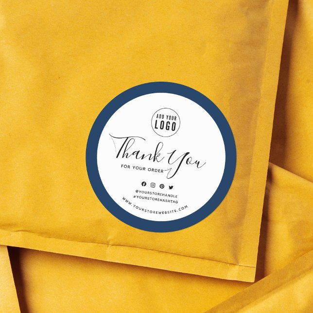 Add Your Logo Social Media Thank You Custom Border Classic Round Sticker (Creator Uploaded)