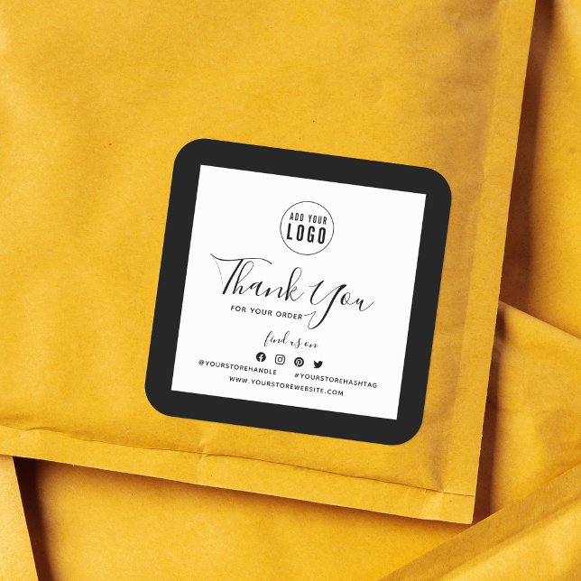 Add Your Logo Social Media Thank You Custom Border Square Sticker (Creator Uploaded)