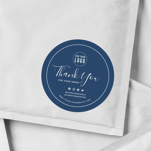 Add Your Logo Social Media Thank You Custom Colour Classic Round Sticker (Creator Uploaded)