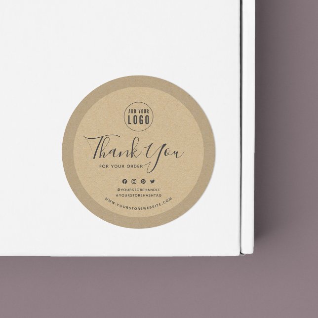 Add Your Logo Social Media Thank You Kraft  Classic Round Sticker (Creator Uploaded)
