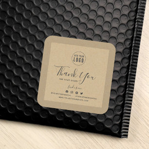 Add Your Logo Social Media Thank You Kraft Square Sticker