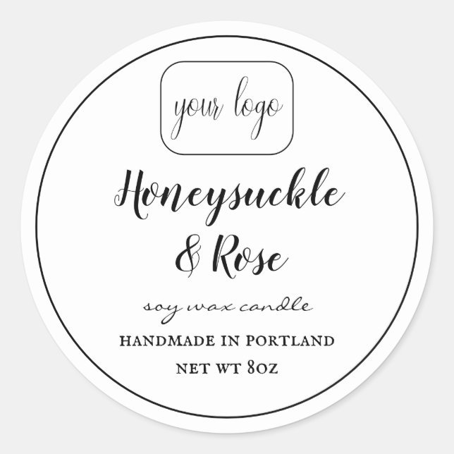 Add your logo soy candle  Black & White Classic Round Sticker (Front)