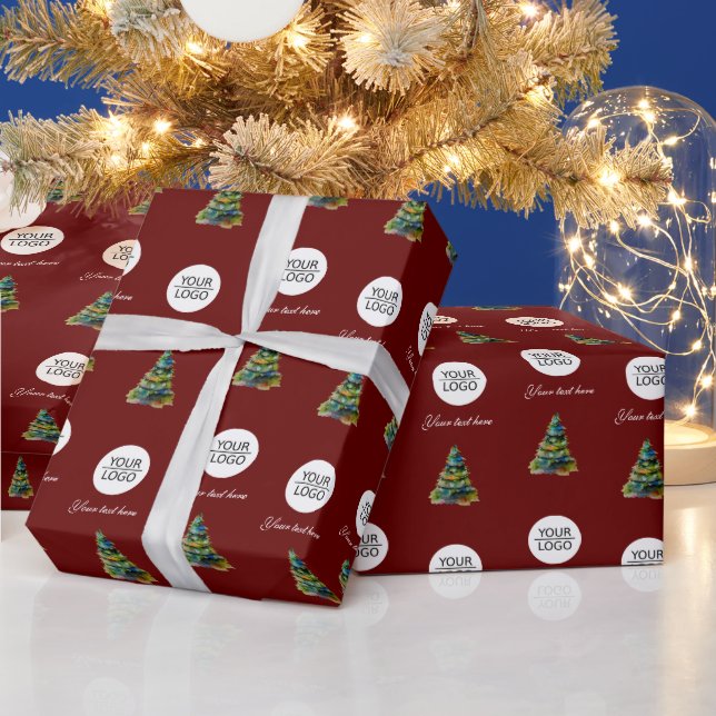 Add your Logo Text Promotion Christmas Tree Red Wrapping Paper (Holidays)