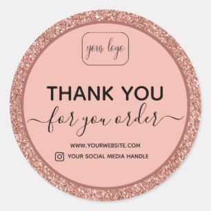 Add Your Logo   thank you rose gold glitter  Classic Round Sticker