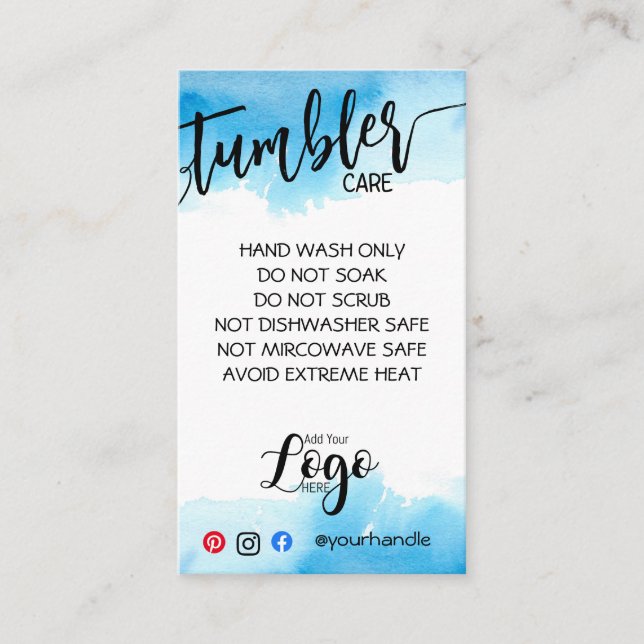 ADD YOUR LOGO TUMBLER CARE CARDS vinyl business (Front)