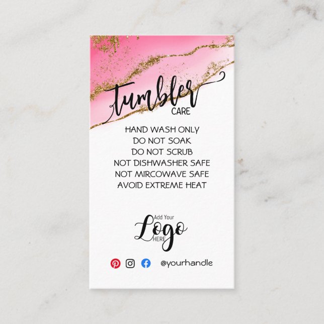 ADD YOUR LOGO TUMBLER CARE CARDS vinyl business (Front)