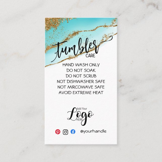 ADD YOUR LOGO TUMBLER CARE CARDS vinyl business (Front)