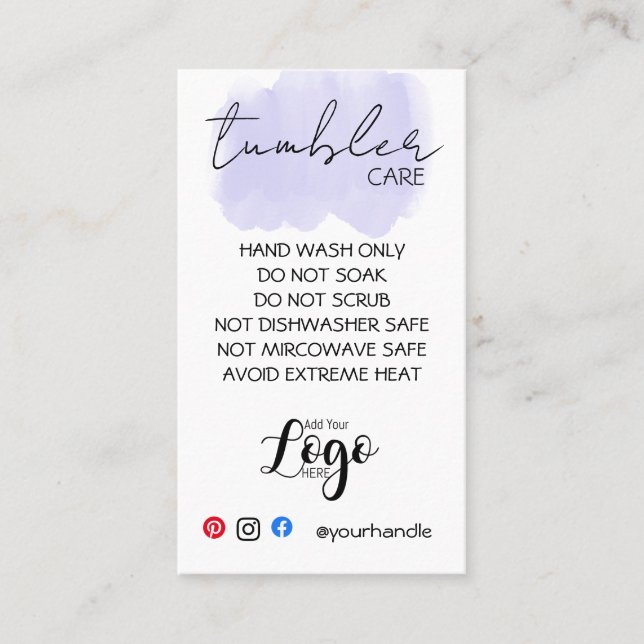 ADD YOUR LOGO TUMBLER CARE CARDS vinyl business (Front)