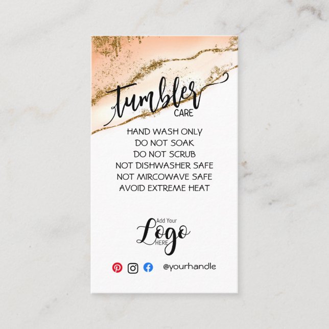 ADD YOUR LOGO TUMBLER CARE CARDS vinyl business (Front)