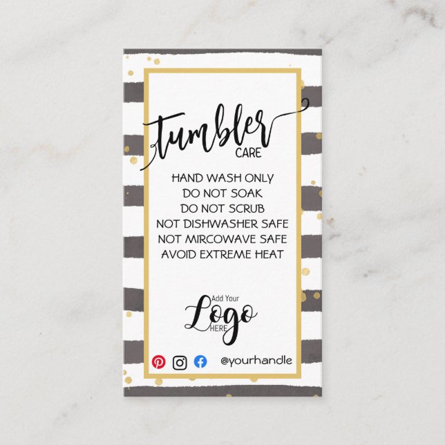 ADD YOUR LOGO TUMBLER CARE CARDS vinyl business (Front)