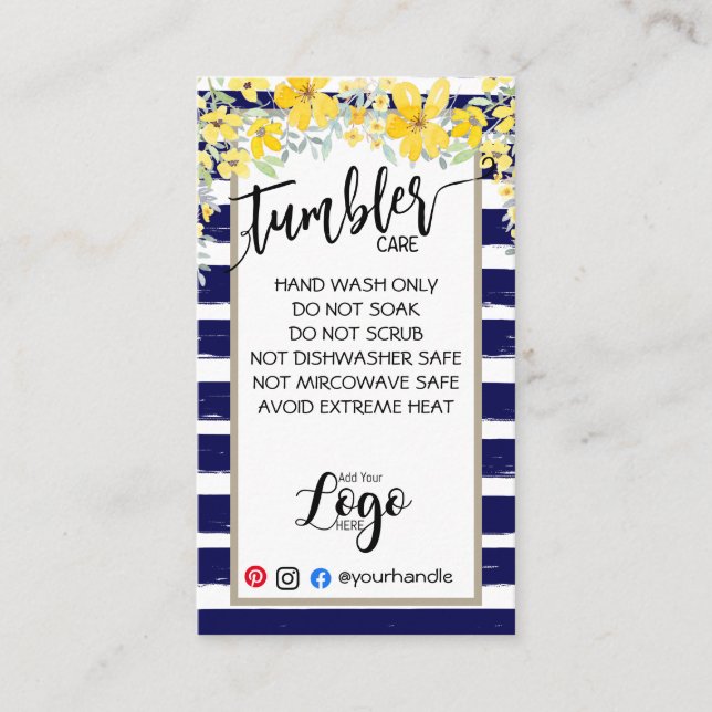 ADD YOUR LOGO TUMBLER CARE CARDS vinyl business (Front)