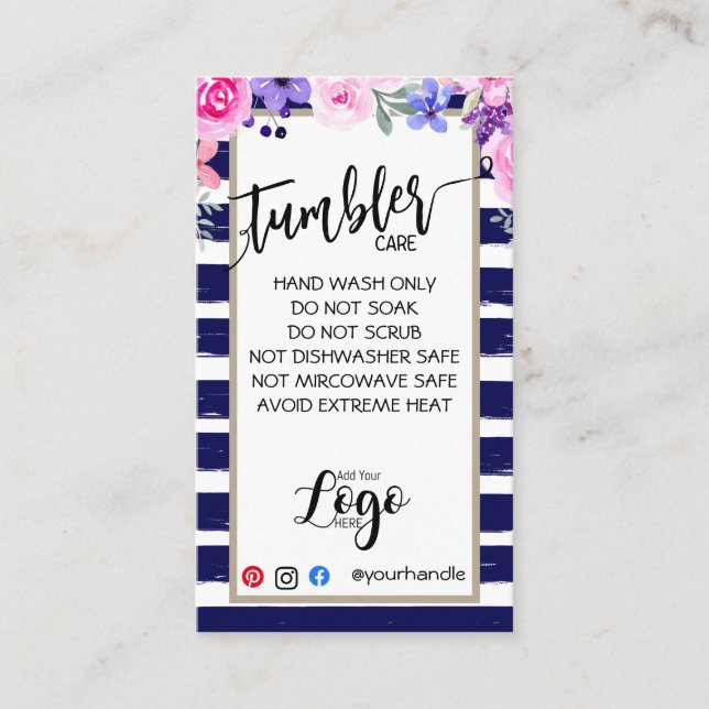 ADD YOUR LOGO TUMBLER CARE CARDS vinyl business (Front)