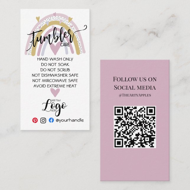 ADD YOUR LOGO tumbler CARE vinyl business rainbow Card (Front/Back)