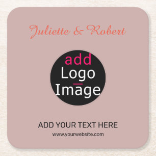 Add Your Logo Wedding Dusty Rose Hue Art Square Paper Coaster