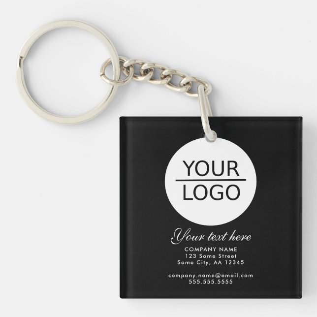 Add your Logo with Custom Text Promotion Black Key Ring (Front)